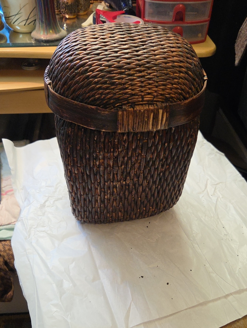 Antique Fishermen's Woven Lidded Basket.